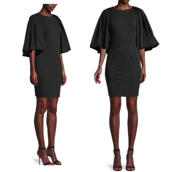 REBECCA Taylor Bodycon Jewel Neckline Short Puff Sleeve Mini Cocktail Dress NEW - Picture 2 of 11